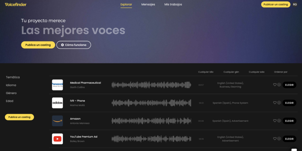 Captura que muestra la ubicación de los botones de publica un casting.